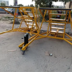 Airbus A320 series wheel well and landing gear maintenance platform with safety railings and height-adjustable steps.