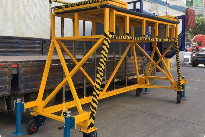 Heavy-duty aviation-grade aluminum landing gear access platform designed for Boeing 787 maintenance inspections.