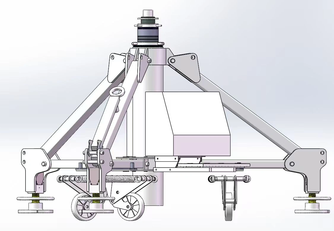 Side profile and mechanical linkage of the portable aircraft jacking system with heavy-duty casters, designed by KiyeMech for flexible hangar operations.